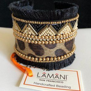 LAMANI SF Handcrafted Faux Leather Embellished Cuff Bracelet
